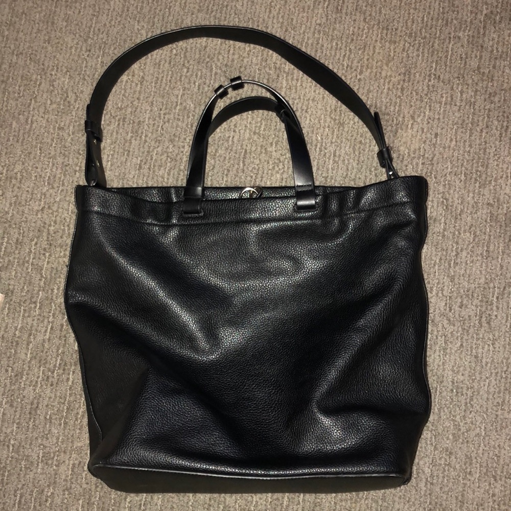 Black leather tote bag